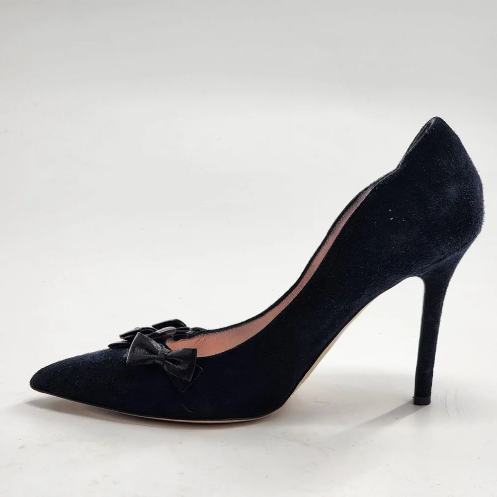 KATE SPADE Navy Suede Bow Detail Pointed Toe‎ Stiletto Heel Pumps Size 6
